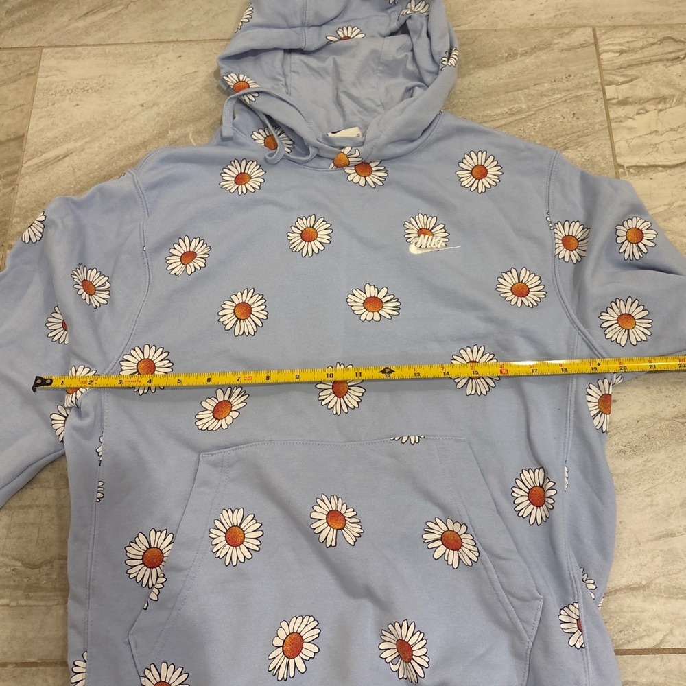 Nike French Terry Pullover Hoodie light blue‎ daisy pattern Size Small - Picture 7 of 7